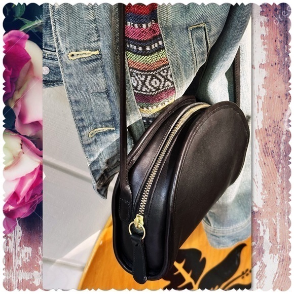 INTAGE COACH KIMBALL HALF-MOON BLACK LEATHER CROSSBODY BAG 9911 - Picture 7 of 16